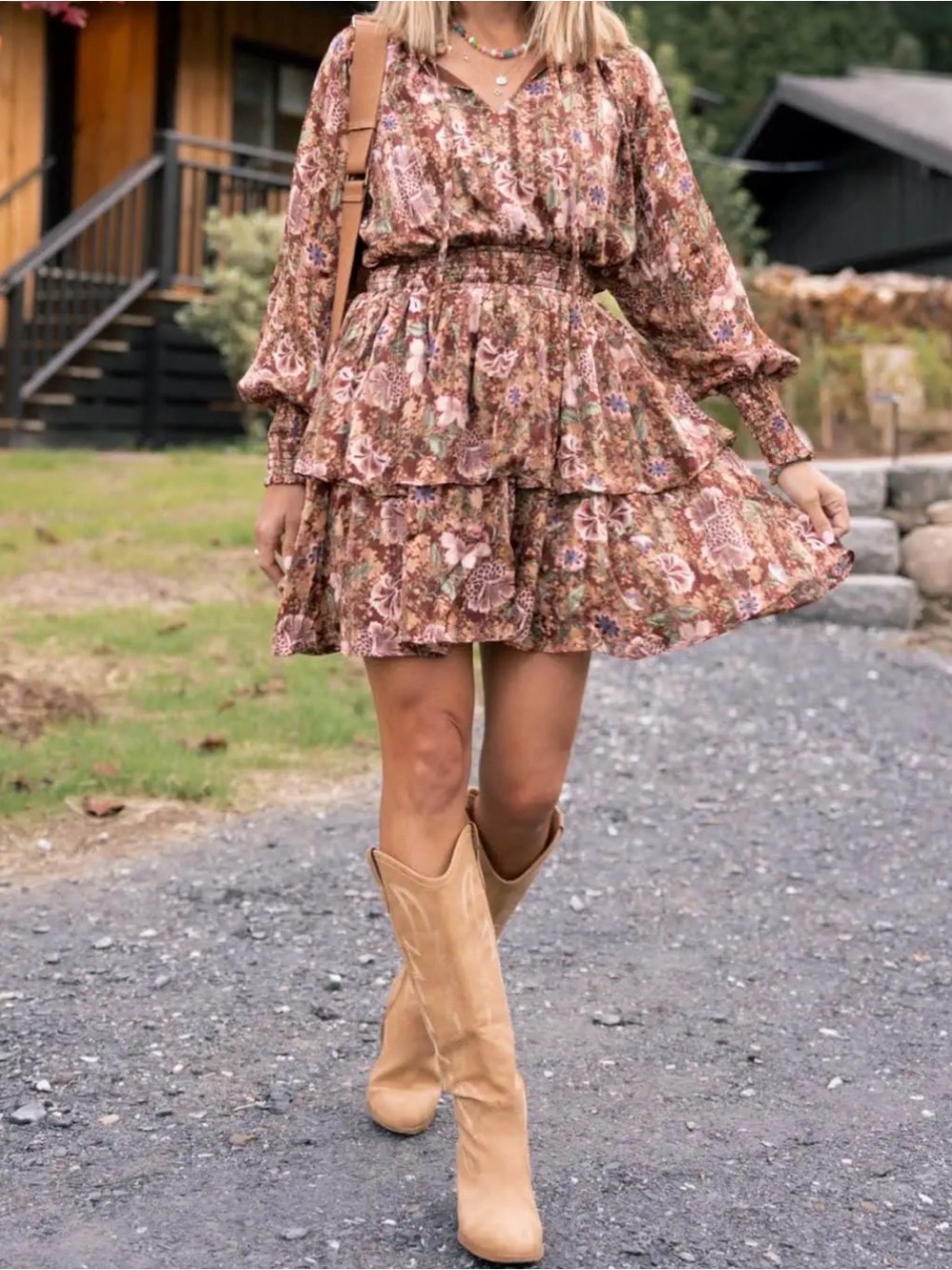 Dress Forum/Avara Floral Tiered Long-Sleeve Dress